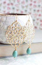 Load image into Gallery viewer, Silver Filigree Earrings - Teal