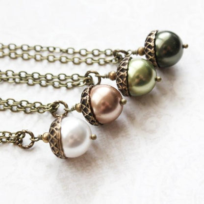 Nature Charm Necklace - Verdigris (20 Pearl Colors)