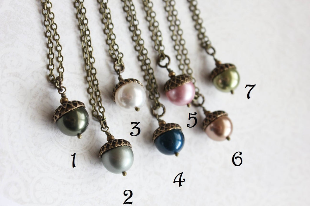 Pearl Acorn Necklace (16 Colors)