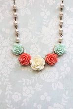 Load image into Gallery viewer, Coral and Mint Floral Necklace