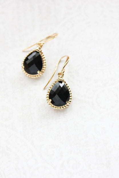 Black Glass Teardrop Earrings