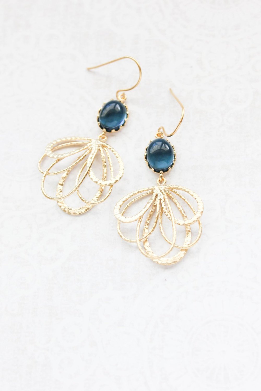 Gold Loop Earrings - Dark Blue