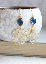 Load image into Gallery viewer, Gold Loop Earrings - Dark Blue