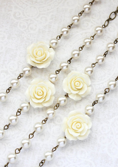 Ivory Rose and Pearl Bracelet