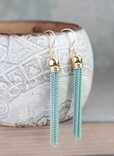 Load image into Gallery viewer, Chain Tassel Earrings - Aqua Mint