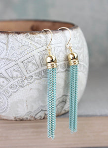 Chain Tassel Earrings - Aqua Mint