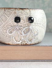 Load image into Gallery viewer, Silver Loop Earrings - Black
