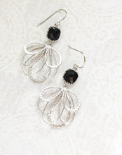 Load image into Gallery viewer, Silver Loop Earrings - Black