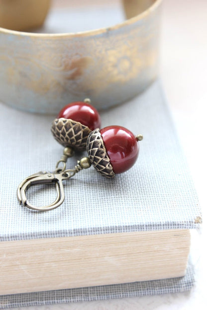 Cranberry Red Acorn Earrings - (14 colors)