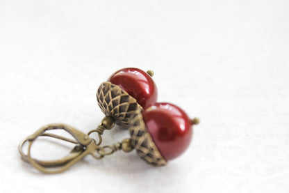 Cranberry Red Acorn Earrings - (14 colors)