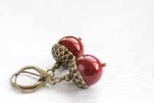 Load image into Gallery viewer, Cranberry Red Acorn Earrings - (14 colors)