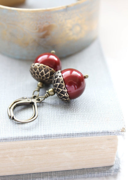 Cranberry Red Acorn Earrings - (14 colors)