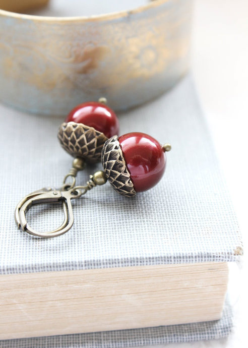 Cranberry Red Acorn Earrings