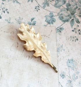 Raw Gold Brass Oak Leaf Bobby Pin