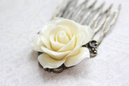 Ivory Cream Rose Comb