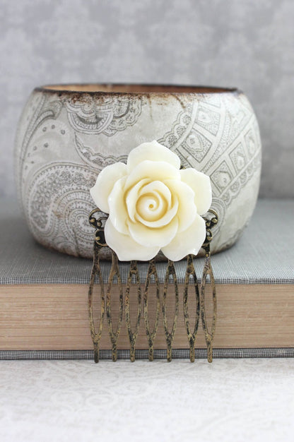 Ivory Cream Rose Comb