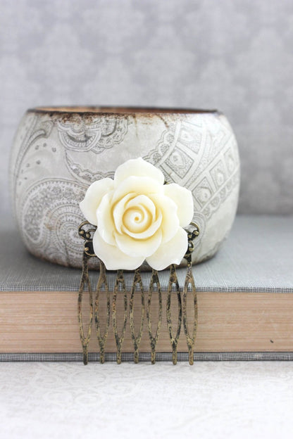 Ivory Cream Rose Comb