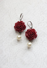 Load image into Gallery viewer, Deep Red Rose Earrings