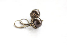Load image into Gallery viewer, Pearl Acorn Earrings -Brown