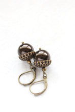 Load image into Gallery viewer, Pearl Acorn Earrings -Brown