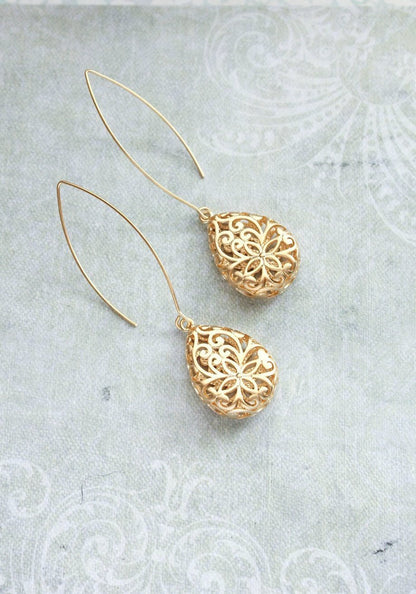 Long Filigree Teardrop Earrings