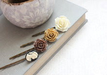 Load image into Gallery viewer, Brown Rose Bobby Pins - BP1022