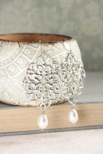 Load image into Gallery viewer, Silver Filigree Earrings - Teal