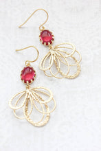 Load image into Gallery viewer, Gold Loop Earrings - Cherry Red