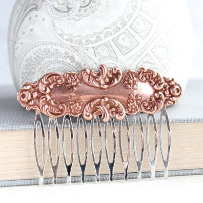 Rose Copper Floral Hair Comb