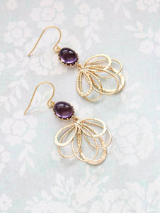 Gold Loop Earrings - Purple