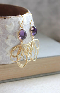 Gold Loop Earrings - Purple