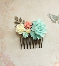 Load image into Gallery viewer, Aqua Rose Floral Comb - C1001
