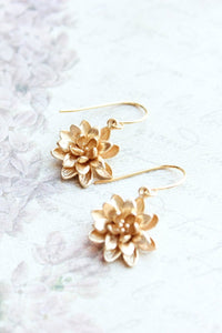 Lotus Flower Earrings - Matte Gold