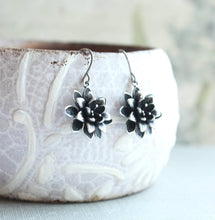 Load image into Gallery viewer, Lotus Flower Earrings - Antiqued Silver