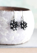 Load image into Gallery viewer, Lotus Flower Earrings - Antiqued Silver
