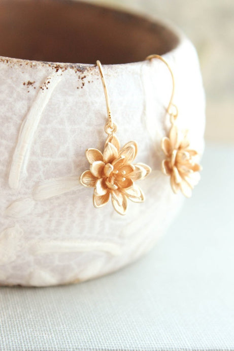 Lotus Flower Earrings - Matte Gold