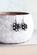 Load image into Gallery viewer, Lotus Flower Earrings - Antiqued Silver