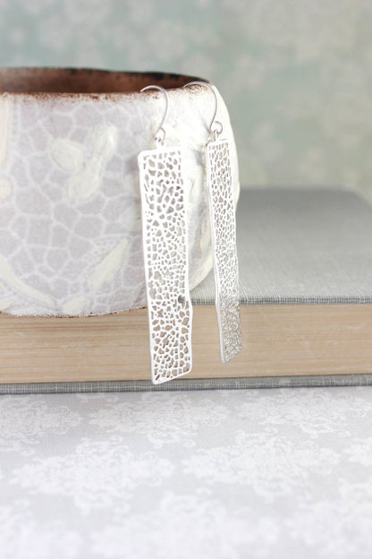 Long Bar Filigree Earrings - Silver