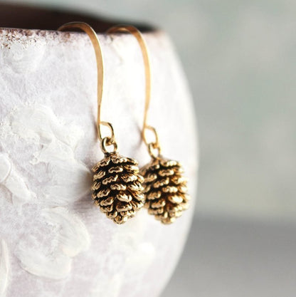 Rustic Gold Pinecone Earrings