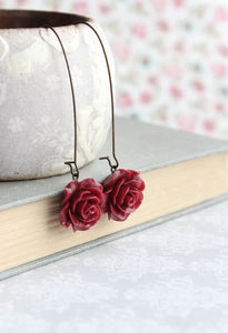 Deep Red Rose Earrings