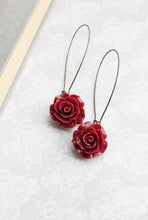 Load image into Gallery viewer, Deep Red Rose Earrings