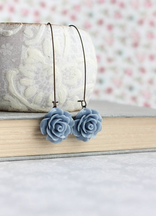 French Blue Rose Earrings