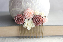 Load image into Gallery viewer, Dusty Rose Floral Comb - C1028