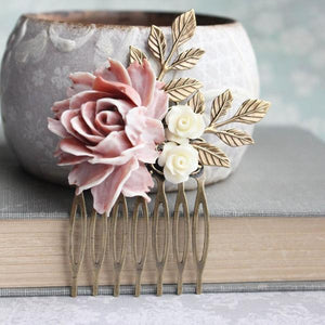 Dusty Rose Hair Comb - C1018