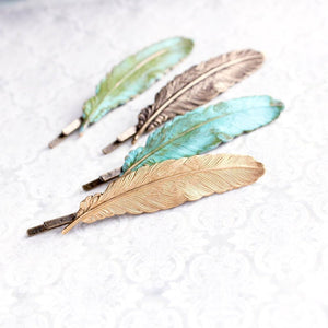 Rose Gold Feather Bobby Pins - 2 pc