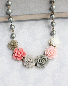 Sage Green and Pink Floral Necklace