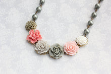 Load image into Gallery viewer, Sage Green and Pink Floral Necklace